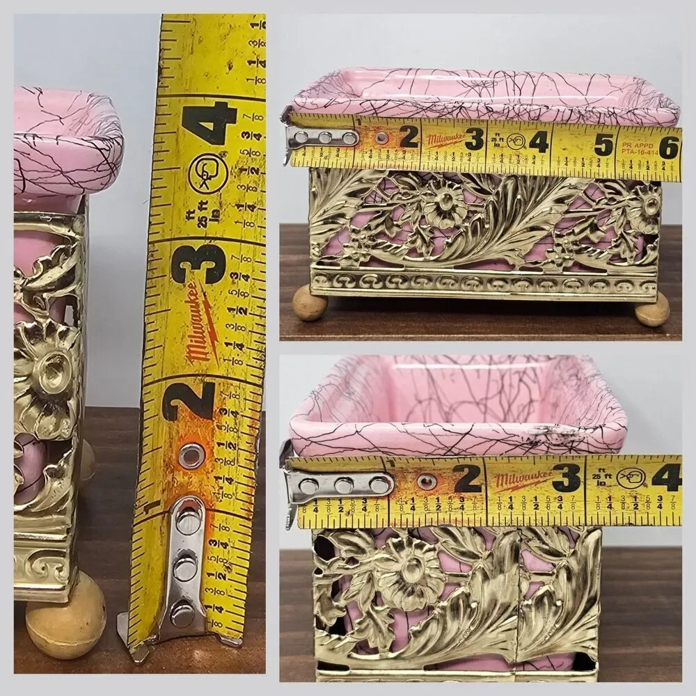 Vtg Hull MCM Pink Ceramic Footed Splatter Lines Mini Loaf Pan Trinket Dish 6